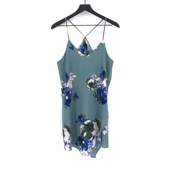 INTIMATELY FREE PEOPLE Printed Cascades Slip Dress Blue Teal White S - Picture 2 of 8